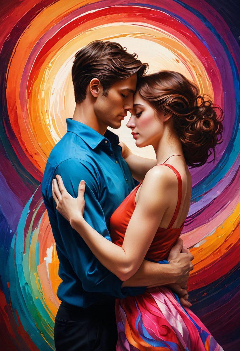 A stunning, sensual artwork depicting a sophisticated blend of vibrant colors and intricate details showcasing human intimacy through artistic expression. Featuring characters in an intimate setting that captures the essence of Hentai art, with soft lighting and an inviting atmosphere. The background should hint at various artistic tools like brushes and canvases, symbolizing the fusion of art and intimacy. Create a sense of depth with layers and textures. super-realistic. vibrant colors.